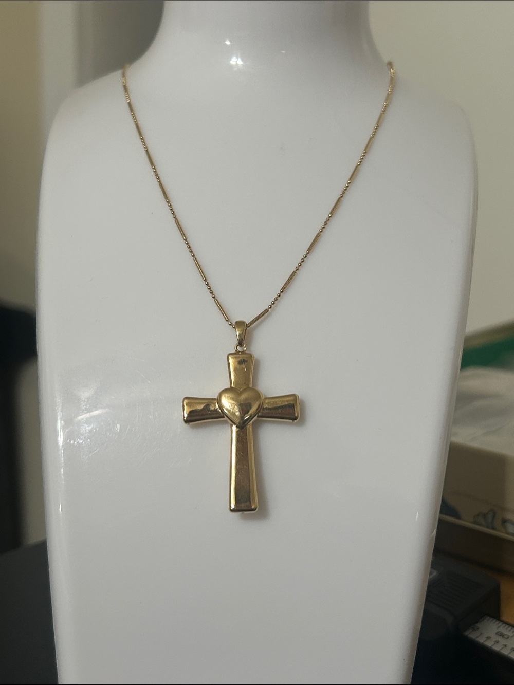 Japan K18 Gold Cross & Heart Necklace